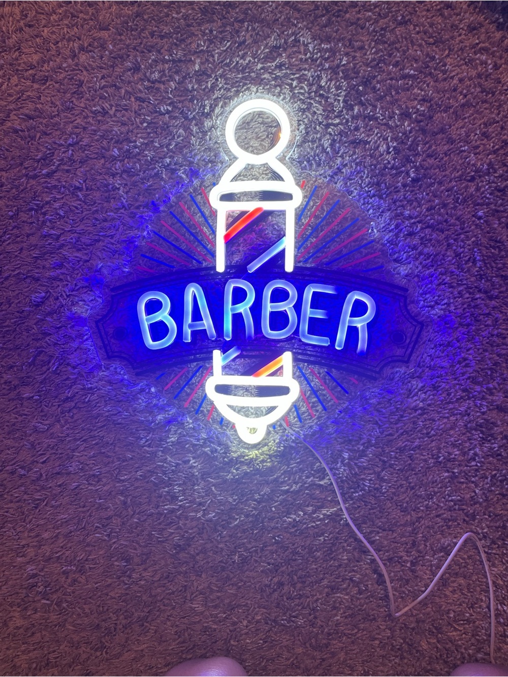 Blue Neon 'Barber' Sign for Men Grooming